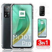 3 In 1กระจกเทมเปอร์สำหรับXiaomi Mi 10T Pro 5Gปกป้องหน้าจอ + เลนส์กล้องถ่ายรูปProtectorฟิล์ม + CaseใสAnti-Fallเคสห่อหุ้มXiaomi 10T Proกระจกเทมเปอร์