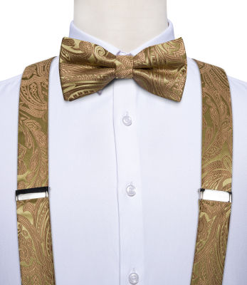 Suspenders Bow Tie Set Men Women Pants ces Straps Silk Elastic Y-back 6 Clips ces Wedding Party Mens Suspenders DiBanGu