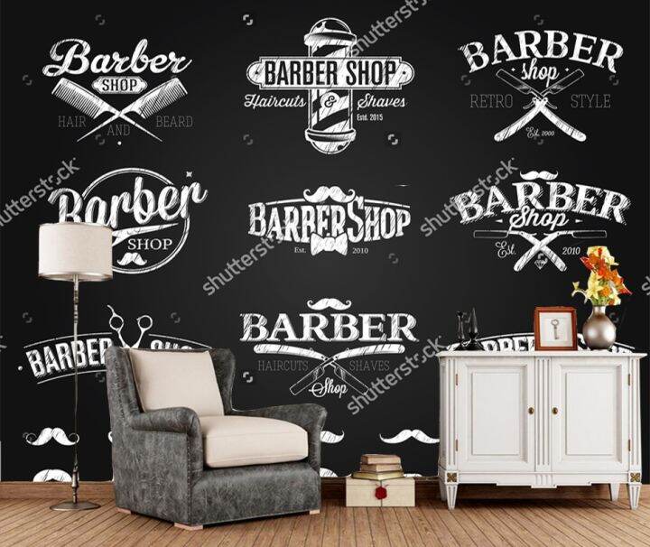 Custom 3D barber shop wallpaper, Barber Shop Emblems chalk drawing