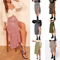 【CC】❍  Split Skirt for Leopard Print Waist Boho Floral Skirts Female Beach Wrapped Dresses