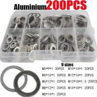 200 Buah 9 Ukuran Set Gasket Mesin Cuci Datar Aluminium M5/M6/M8/M10/M12/M14 Set Kit Segel Cincin Datar dengan Kotak Bagian Perangkat Keras