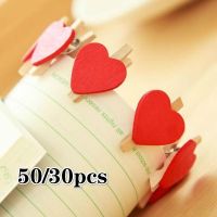 50Pcs/30pcs Wooden Heart Pegs Clip Stylish Red Love Heartphoto Paper Clips Wedding Decoration Craft Clips Pins Tacks