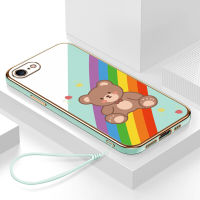 เคส iphone 7 กรอบสีทองชุบด้วยไฟฟ้า รวมทุกอย่าง ฝาหลัง วัสดุ TPU ป้องกันการหล่น ป้องกันการชนกัน กันน้ำ สายรัดข้อมือการ์ตูนน่ารัก เคสโทรศัพท์มือถือ