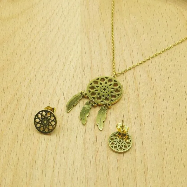 Stainless Steel Dream Catcher Pendant Necklace and Earrings Set Lazada PH