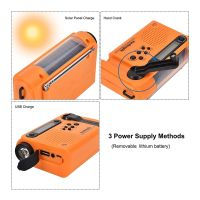HanRongDa 1 Set Outdoor Emergency Radio Portable Radio Hand Crank Radio AM FM SW Solar Powered Radio with LED Flashlight SOS Alarm Orange