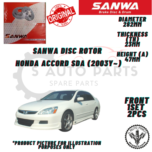 HONDA ACCORD SDA (2003Y) (FRONT) DISC ROTOR BRAND 100 ORIGINA SANWA Lazada