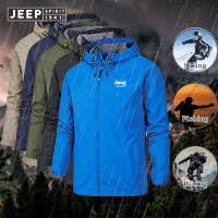 JEEP SPIRIT เสื้อแจ็กเก็ตกันน้ำสำหรับผู้ชาย,เสื้อแจ็กเก็ตกันลมเสื้อโค้ทแบบมีฮู้ดสำหรับตกปลาเดินป่าตั้งแคมป์เล่นกีฬากิจกรรมกลางแจ้งเดินป่ากันน้ำสำหรับฤดูใบไม้ผลิฤดูใบไม้ร่วง