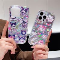 Sanrio Kuromi My Melody laser cartoon Phone Case For iPhone 14 13 12 11 Pro Max case cute shockproof water ripple art Soft Cover