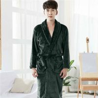 ✜✉✲ x Bathrobe Couple x Mens Coral Fleece Womens Flannel Pajamas Autumn Winter Thickened Extra Large Size Mid-Length Nightgown