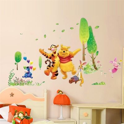 Winnie Pooh Bear With His Friends Wall Sticker For Kindergarten Kids Room Home Decoration Animals Wall Decals Cartoon Mural Art