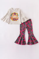 Girlymax Autumn Fall Baby Girls Sassy Britches Flare Sleeve Top Floral Print Bell-bottoms Pants Set Kids Clothing