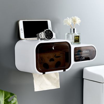 Toilet Perforated Wall Mounted Tissue Box  Transparent Dustproof Toilet Paper Box  Bathroom Multi-Purpose Tissue Storage Box Bathroom Counter Storage