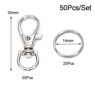 50Pcs Metal Swivel Lobster Clasps Clips Hook with Key Ring DIY Jewelry Craft Key Chains