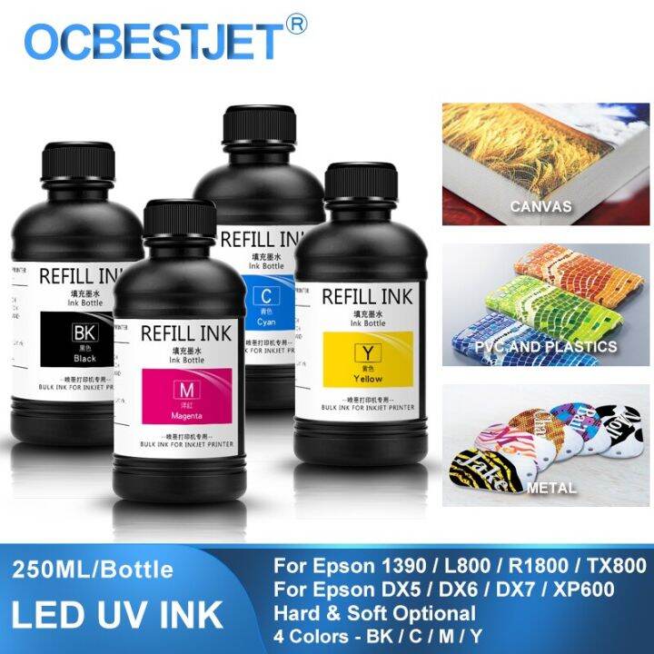 หมึก-uv-led-ขนาด4-250มล-สำหรับ-dx4-dx5-dx6-dx10-tx800-xp600หัวพิมพ์สำหรับยี่ห้อเอปสัน-l800-l1800-l805-r1800เครื่องพิมพ์ดัดแปลง-uv-r1900