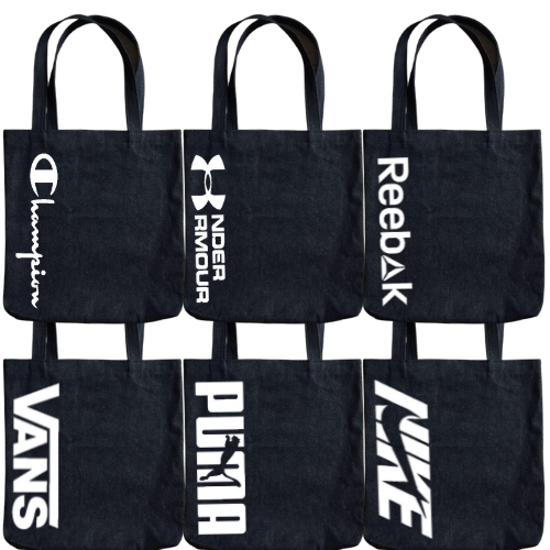 SPORTS BRAND INSPIRED DENIM BLACK TOTE BAG UTILITY BAG WITH ZIPPER