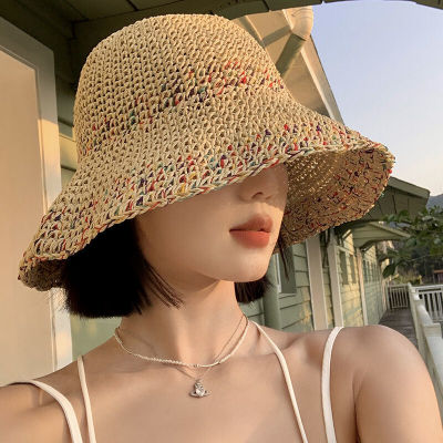 Straw Fisherman Hat Womens Summer Breathable Korean Style Face Small Bucket Hat Large Brim Sunshade Sunscreen Seaside Straw Hat