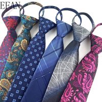 Royal Blue Necktie Zipper Lazy Tie Fashion 7cm Paisley Flower Ties Business for Man Gravatas Handkerchief Bowtie Mens Wedding