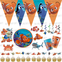 แอนิเมชั่น Finding Nemo ตกแต่งงานเลี้ยงวันเกิด เด็ก Finding Nemo ลูกโป่ง Disposable Tableware แผ่นผ้าเช็ดปาก Swirls-GDDD MALL