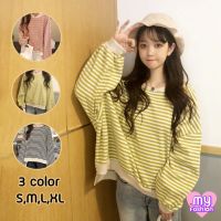 ?MYF มาใหม่?เสื้อยืดแขนยาวลายริ้ว ทรงโอเวอร์ไซส์สไตล์เกาหลี