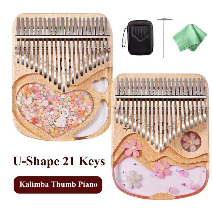 17/21 Key Kalimba Transparent Thumb Piano Resin Wood Mbira Keyboard ...