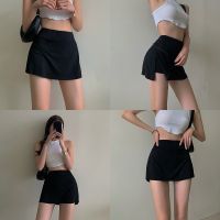 Meroz WomenS Tennis Sports Mini Skirt Sexy Babes High Waist Wrap Skirt Mini Skirt Lined Sports Culottes Slit A-Line Skirt 4 Colors