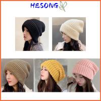 HESONG มี5สี หมวกลำลองสตรี แข็งน่ารัก ฝากระโปรงอุ่น หมวกบีนนี่ผู้หญิง หมวกฤดูใบไม้ร่วงฤดูหนาว หมวกถักนิตติ้ง