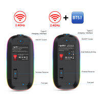 HXSJ Ultra-Thin 2.4G Bluetooth Dual-Mode Mouse One-Button Desktop สีสัน Luminous Mute Switch Design ลูกกลิ้งโลหะวัสดุ ABS