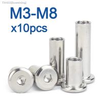 ☞❖ 10pcs/lot M3 M4 M5 M6 M8 Stainless Steel Flat Hex Hexagon Socket Head Furniture Rivet Connector Insert Joint Sleeve Cap Nut