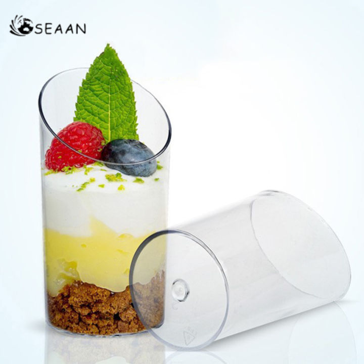 10ชิ้นถ้วยพุดดิ้งอบเค้กแบบใช้ซ้ำได้ถ้วยขนมหวาน70มล-พลาสติกโยเกิร์ตขนาดเล็กมูสของหวานถ้วยอุปกรณ์ตกแต่ง