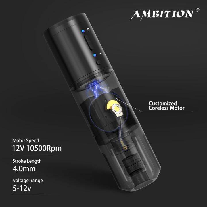 ambition-ninja-เครื่องปากกาสักไร้สาย-มอเตอร์-dc-แบบไม่มีแกนทรงพลัง-ชาร์จเร็ว-ลิเธียม-2400-mah-สำหรับร่างกายศิลปิน