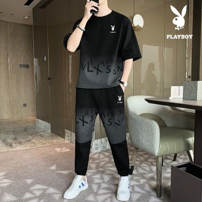 【Ready】🌈 summer short-sed t- mens sports suit new fashn casl suit summer h a complete set of