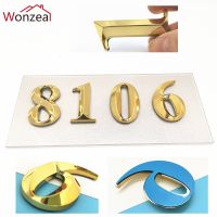 ☊ 3D Modern Self Adhesive Number on The Door Sign Golden Color 0 to 9 House Number 50x30mm Home Sticker Address Number