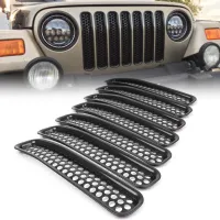 7Pcs ABS Car Front Bumper Insert Racing Grill Mesh Grille For Jeep Wrangler TJ 1997 1998 1999 2000 2001 2002 2003 2004 2005 2006