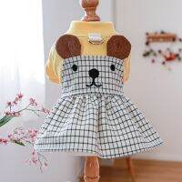 1PC Pet Apparel Dog Spring and Autumn Bear Plaid Cute Yellow Princess Dress with Towing Rope and Buckle For Small Medium Dogs Dresses