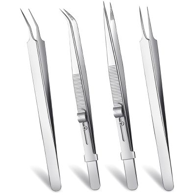 4Pcs Precision Tweezers Set Curved Tweezers Locking Tweezers For Crafts Electronics Laboratory Jewelry Making Soldering