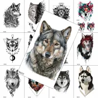 【YF】 3D Colorful Wolf Temporary Tattoos Sticker Realistic Fake Body Art Arm Legs Wasit Tattoo Decal For Men Geometric Waterpoof Tatto