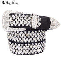 Fashion genuine leather luxury shining rhinestone belts for women Soft wear classic diamond belt female Quality strap width 3.3