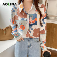 AOLINA เสื้อเชิ้ตผ้าซาตินหนักพิมพ์ลายดีไซน์ใหม่เซ้นส์เฉพาะกลุ่มสำหรับผู้หญิงเสื้อเชิ้ตแขนยาวแบบมืออาชีพสำหรับฤดูใบไม้ผลิและฤดูใบไม้ร่วง2023