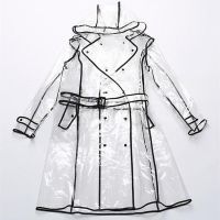 Jacket Raincoat Runway Black Women Girls Rain Coat EVA Ladies Windproof Clear Vinyl Hoodie Full transparent color covered adult