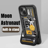 Original Cute Holder Phone case for iphone 13 13pro 13promax 12 12pro 12promax cute black moon astronaut pattern Soft case iphone 11 11pro 11promax x xr xsmax Built-in stand iphone case for iphone 7+ 7plus 8plus New design of invisible bracket Soft Black