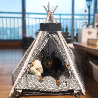 Teepee Dog Cat เตียงผ้าใบสีขาวสุนัขบ้านน่ารักแบบพกพาที่ถอดออกได้และล้างทำความสะอาดได้เต็นท์สุนัขสำหรับสุนัขลูกสุนัขแมว (พร้อมเบาะ)