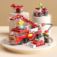 Small particle mini fire truck police car series childrens puzzle toys military building blocks boy assembly