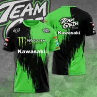 (in stock) KAWASAKI Motorcycle Kawasaki Racing Team 3D Printed Mens T-shirt Summer Short Sleeve Womens Clothing Boys and Girls T-shirt (free nick name and logo)