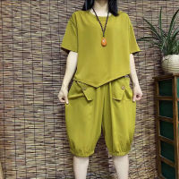 2023 Summer European goods fashion casual set womens loose all-match short-sleeved top Capri pants Western style two-piece suit tide 2023