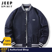 JEEP SPIRIT Jaket Baseball บางของผู้ชายใหม่แจ็คเก็ตสีดำ