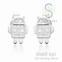 Suvani Jewelry - เงินแท้ 92.5% ต่างหูหุ่นยนต์หรือต่างหูแอนดรอย ฝังด้วยเพชรรัสเซียสีขาว ต่างหูแป้น เครื่องประดับผู้หญิง