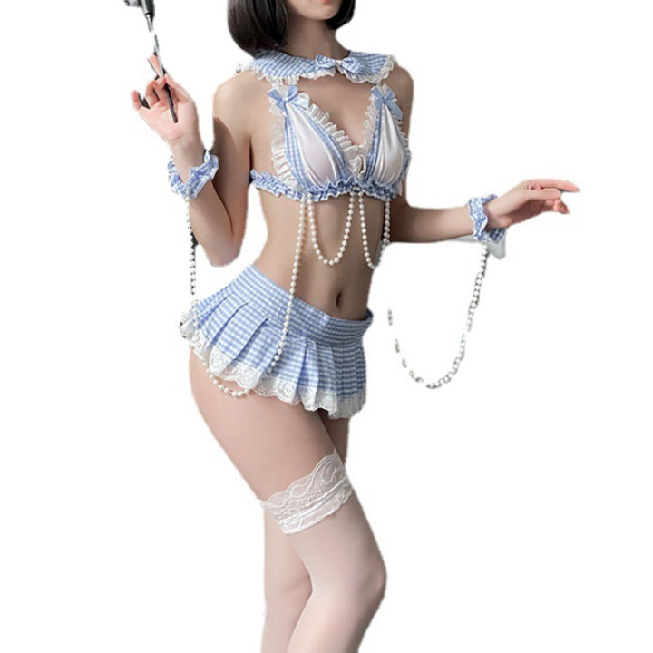 sexy-cute-underwear-maid-role-play-uniform-white-lace-three-point-show-waist-temptations-mini-pearl-bra-sweet-set-2021-new-beuz