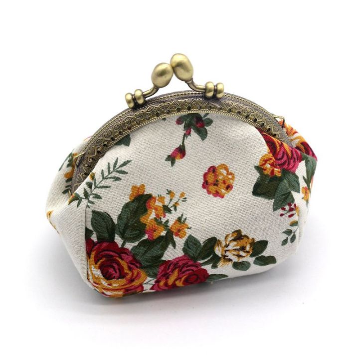 Coin Purse, Canvas Coin Pouch Rose Pattern, Mini Coin Purse Small Vintage Wallet  Coin Bag Buckle Kiss-lock Coin Pouch Change Purse Wallet for Women Girl -  by Viemira 