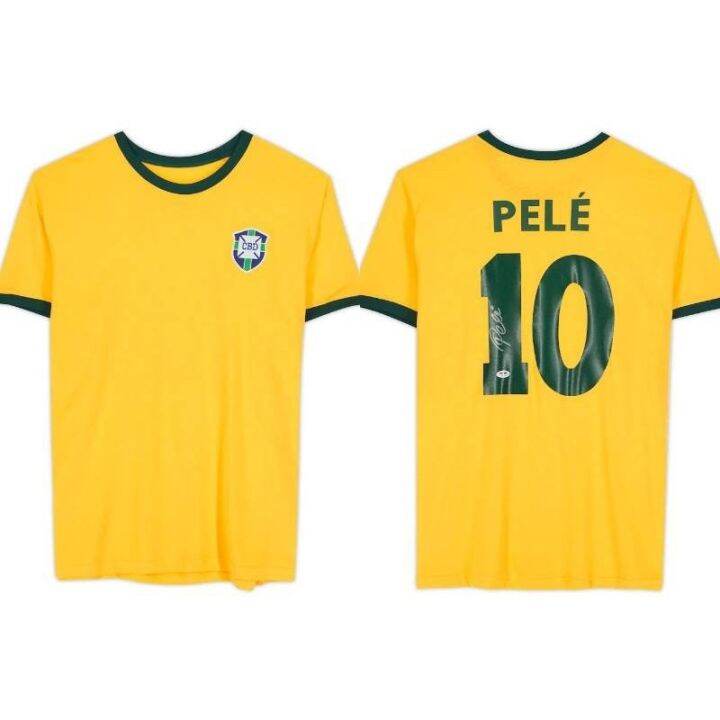 ชุดฟุตบอลผู้ชาย-เสื้อฟุตบอล-22-23-world-cup-brazil-home-jersey-football-tshirts-pele-retro-short-sleeve-sports-top-unisex-player-version