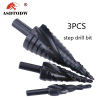 3pcs HSS Titanium Coated Step Drill Bit High Speed Steel Cobalt Nitriding Spiral Metal Drill Bit Triangle Shank For Wood Metal